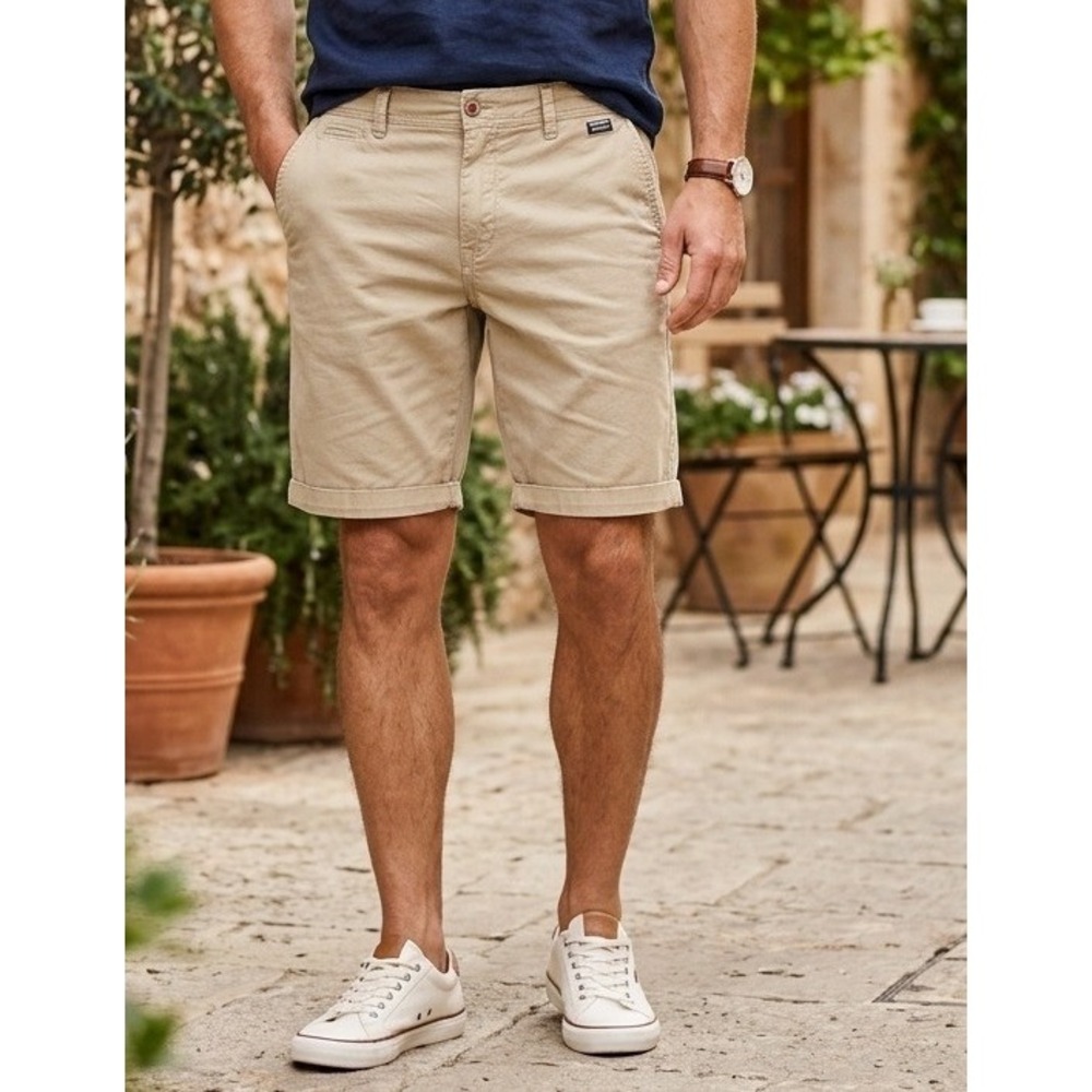 Rainforest‎ Chino Golf Shorts Men's Size 34 Tan Cotton Stretch Flat Front Casual